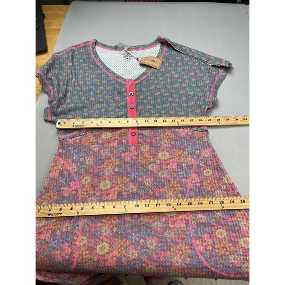 Natural Life Womens Jumpsuit Small Thermal Floral Patchwork Henley Pajama - Picture 5 of 9